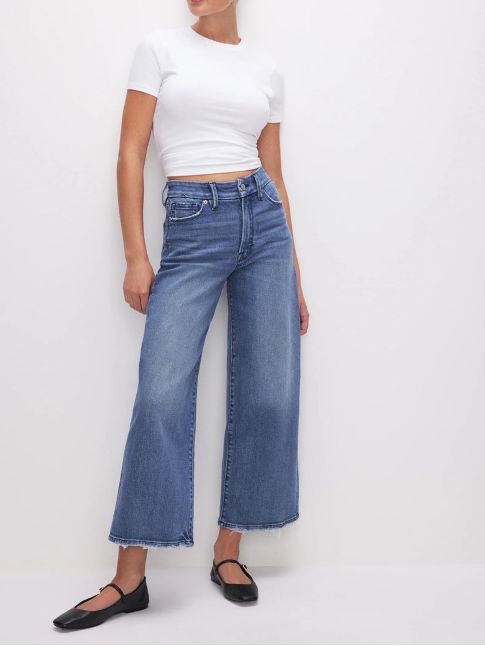 NWT Good American Good Waist Palazzo Crop Jeans Size 15
